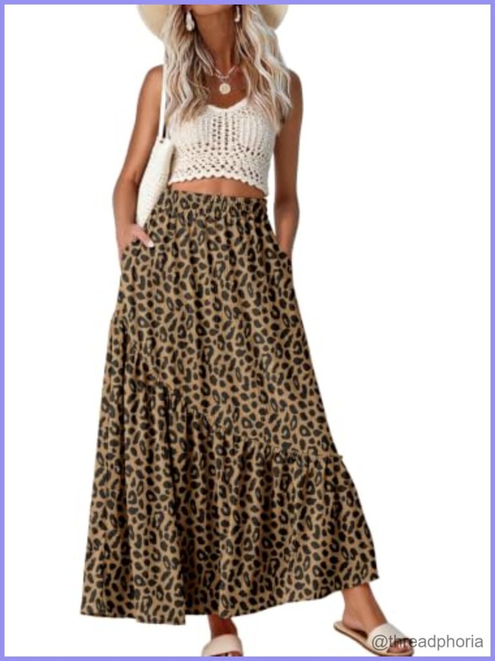GRECERELLE Women's Tiered Maxi Skirt High Waist A-Line with Pockets